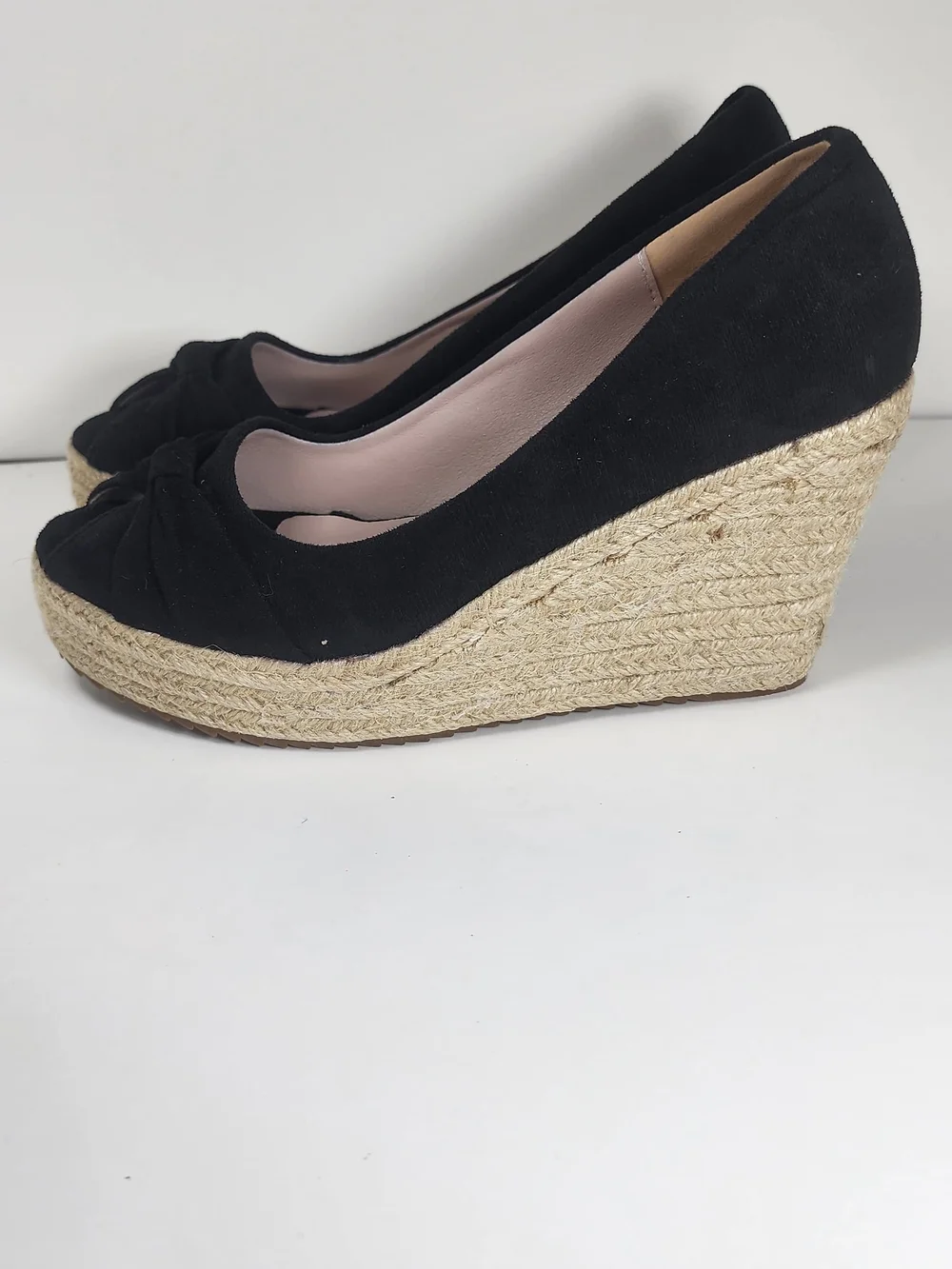 Black Peep-Toe Espadrille Wedge Heels #206